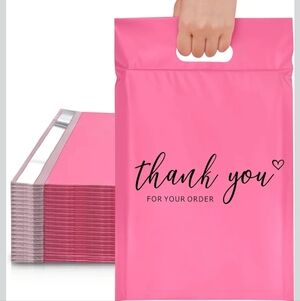 'Thank you for your order' pink poly mailer with handle
